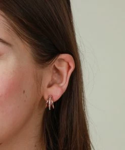 Astrid & Miyu Illusion Crystal Triple Hoops In Rose Gold New In