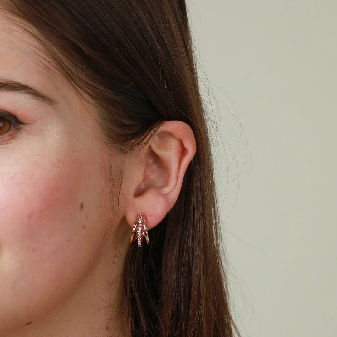 Astrid & Miyu Illusion Crystal Triple Hoops In Rose Gold New In 4 Astrid & Miyu Illusion Crystal Triple Hoops In Rose Gold New In