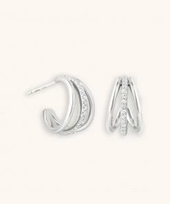 Astrid & Miyu New In Illusion Crystal Triple Hoops In Silver