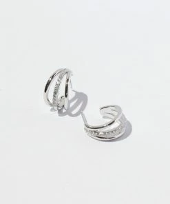 Astrid & Miyu New In Illusion Crystal Triple Hoops In Silver