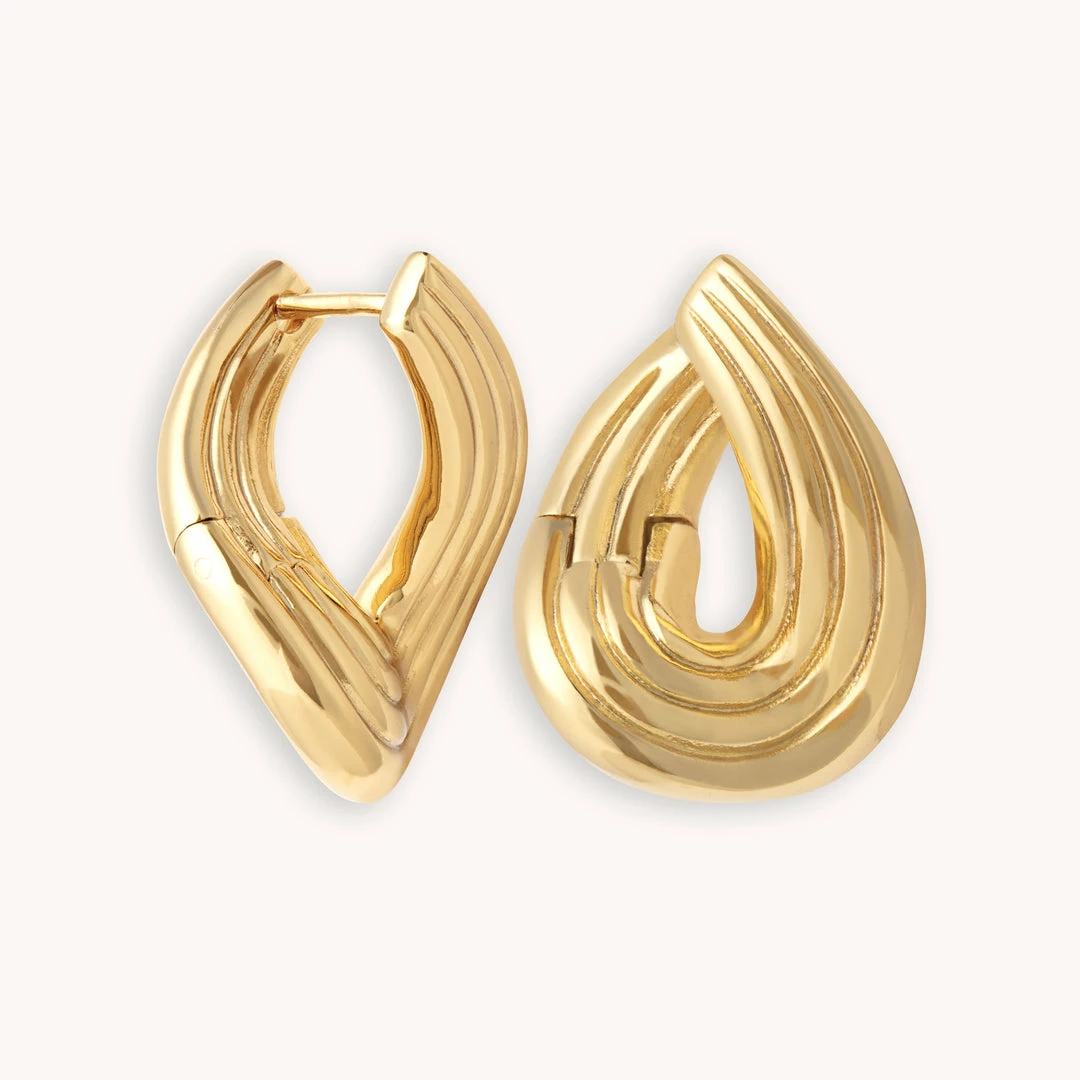 Astrid & Miyu Molten Wave Medium Hoops In Gold New In 3 Astrid & Miyu Molten Wave Medium Hoops In Gold New In