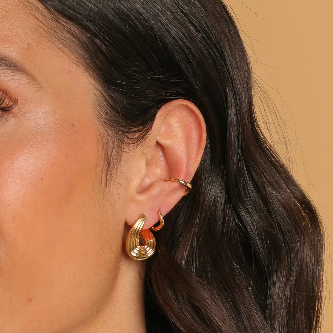 Astrid & Miyu Molten Wave Medium Hoops In Gold New In 5 Astrid & Miyu Molten Wave Medium Hoops In Gold New In