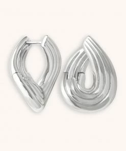 Astrid & Miyu Molten Wave Medium Hoops In Silver New In