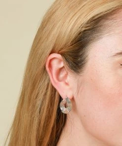 Astrid & Miyu Molten Wave Medium Hoops In Silver New In