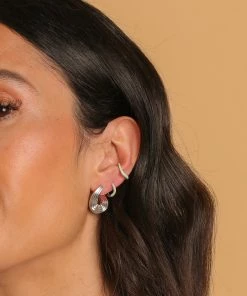 Astrid & Miyu Molten Wave Medium Hoops In Silver New In