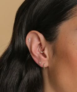 Astrid & Miyu Aquamarine Gem Piercing Stud In Solid Gold New In