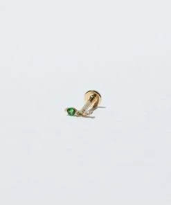 Astrid & Miyu Green Gradient Piercing Stud In Solid Gold New In