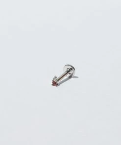 Astrid & Miyu Pink Tourmaline & White Topaz Stacking Piercing Stud In Solid White Gold
