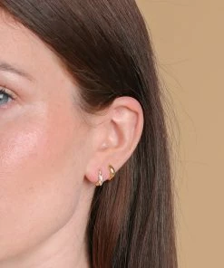 Astrid & Miyu Checkerboard Huggies In Gold New In