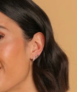 Astrid & Miyu New In Checkerboard Huggies In Silver 12 Astrid & Miyu New In Checkerboard Huggies In Silver