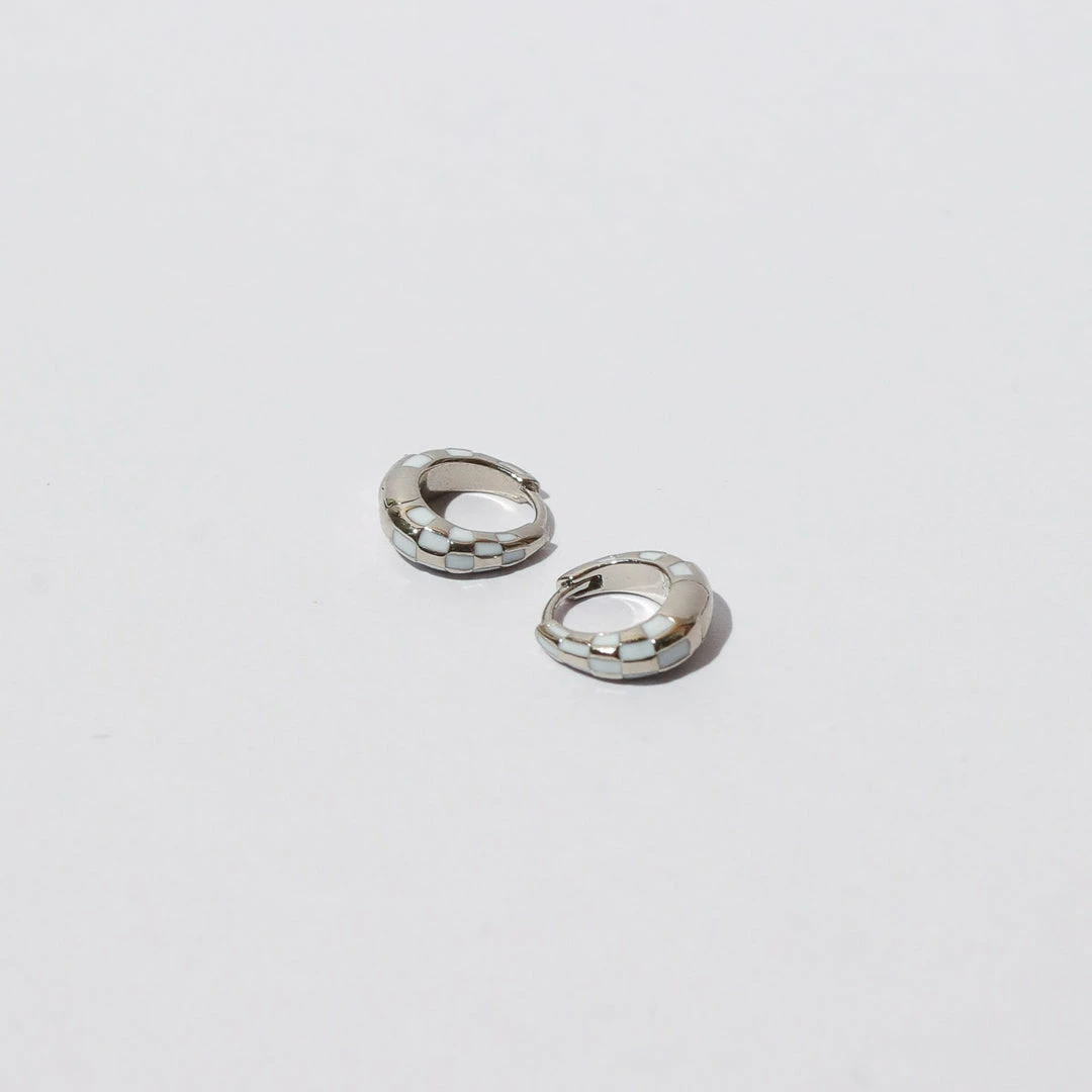 Astrid & Miyu New In Checkerboard Huggies In Silver 8 Astrid & Miyu New In Checkerboard Huggies In Silver