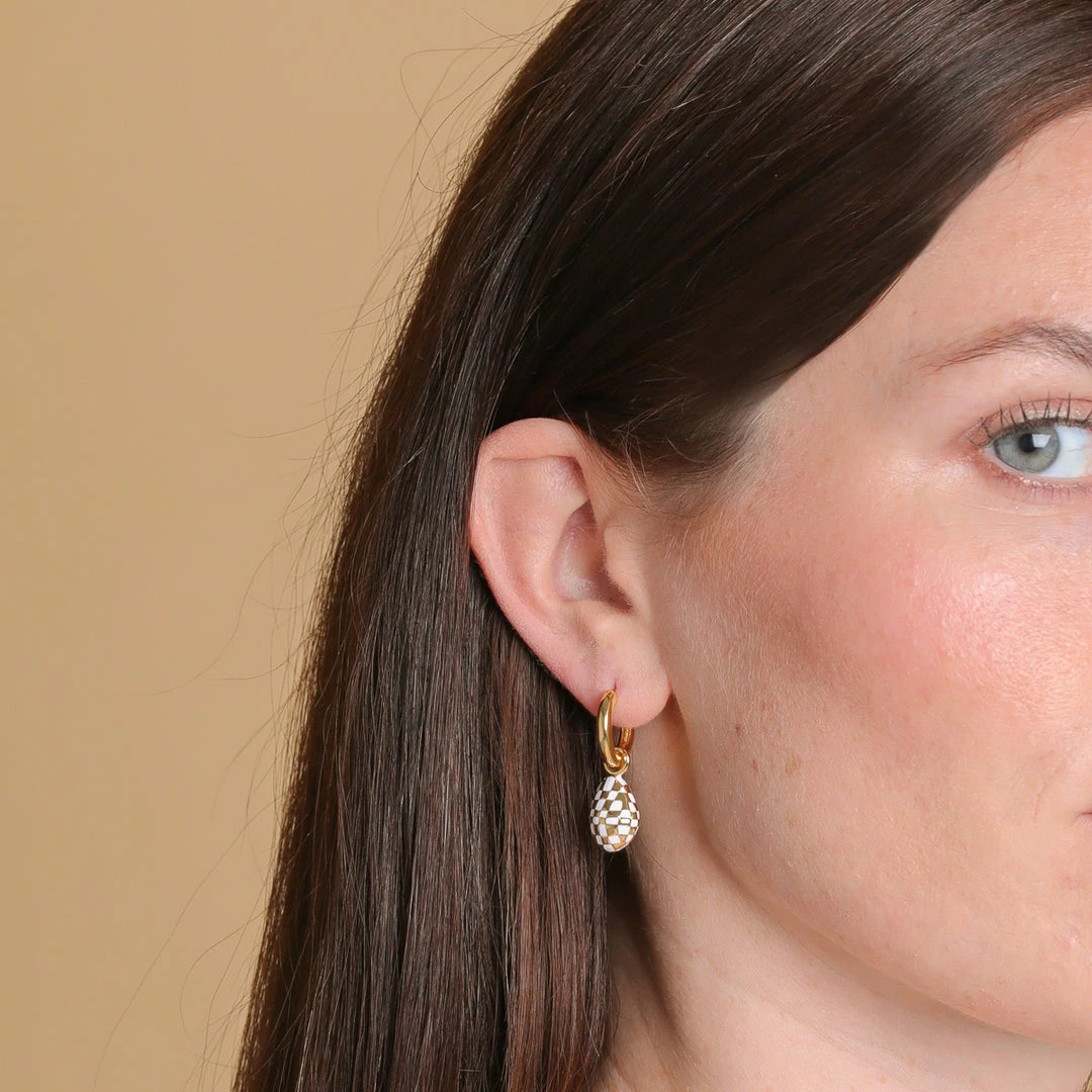 Astrid & Miyu Checkerboard Pendant Hoops In Gold 4 Astrid & Miyu Checkerboard Pendant Hoops In Gold