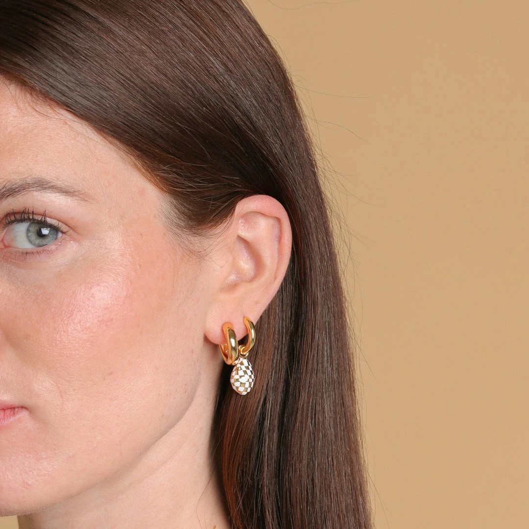 Astrid & Miyu Checkerboard Pendant Hoops In Gold 8 Astrid & Miyu Checkerboard Pendant Hoops In Gold