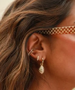 Astrid & Miyu Checkerboard Pendant Hoops In Gold 12 Astrid & Miyu Checkerboard Pendant Hoops In Gold