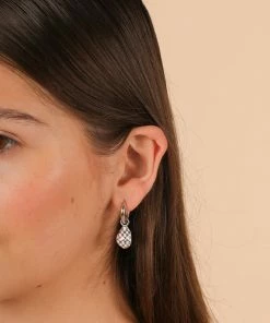 Astrid & Miyu Checkerboard Pendant Hoops In Silver New In