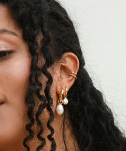 Astrid & Miyu New In Pink Pearl Hoops In Gold