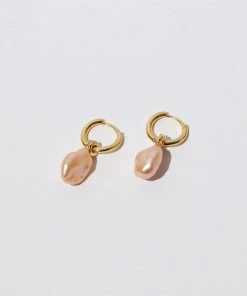 Astrid & Miyu New In Pink Pearl Hoops In Gold