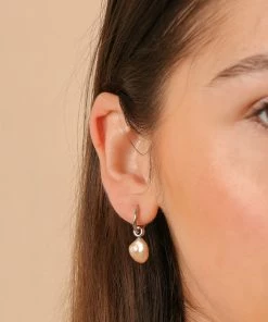 Astrid & Miyu New In Pink Pearl Hoops In Silver