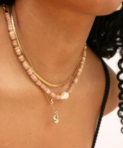 Astrid & Miyu New In Sunstone Beaded Necklace In Gold 13 Astrid & Miyu New In Sunstone Beaded Necklace In Gold