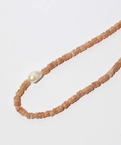 Astrid & Miyu New In Sunstone Beaded Necklace In Silver