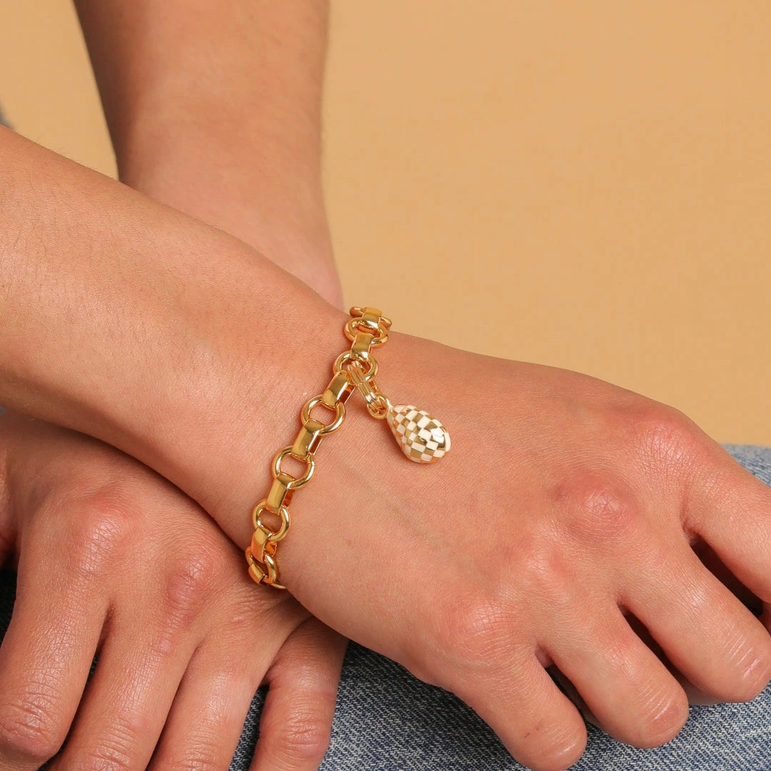 Astrid & Miyu Checkerboard Pendant Charm In Gold New In 6 Astrid & Miyu Checkerboard Pendant Charm In Gold New In