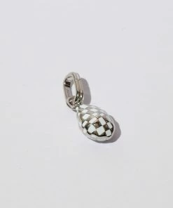 Astrid & Miyu New In Checkerboard Pendant Charm In Silver