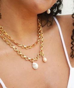 Astrid & Miyu Pearl Pendant Charm In Gold New In