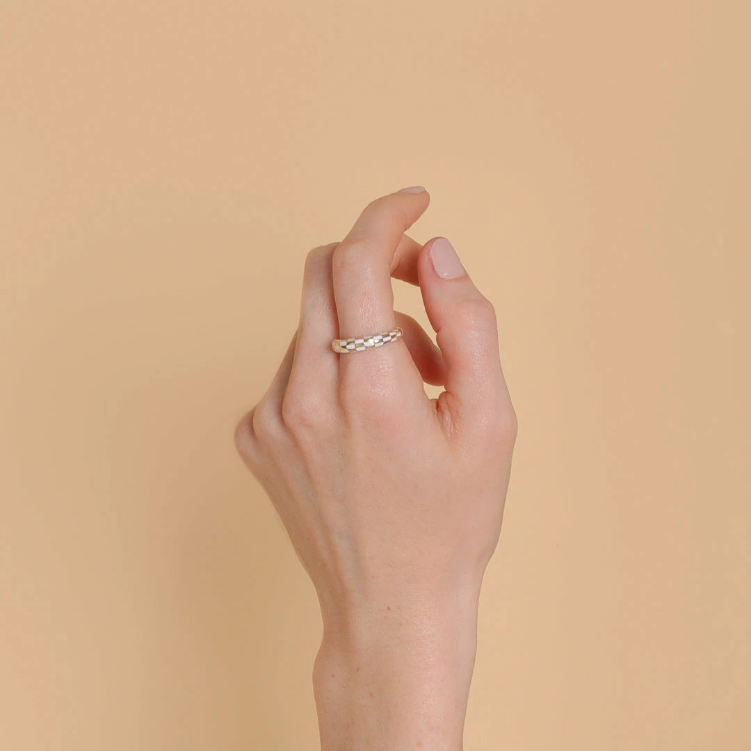 Astrid & Miyu Checkerboard Dome Ring In Gold New In 4 Astrid & Miyu Checkerboard Dome Ring In Gold New In