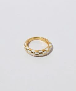Astrid & Miyu Checkerboard Dome Ring In Gold New In 7 Astrid & Miyu Checkerboard Dome Ring In Gold New In