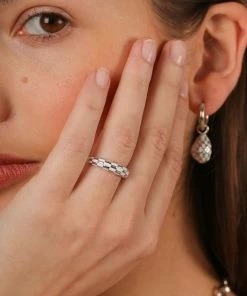 Astrid & Miyu Checkerboard Dome Ring In Silver New In