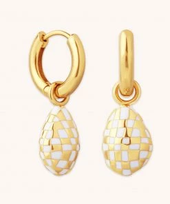 Astrid & Miyu Checkerboard Pendant Hoops In Gold