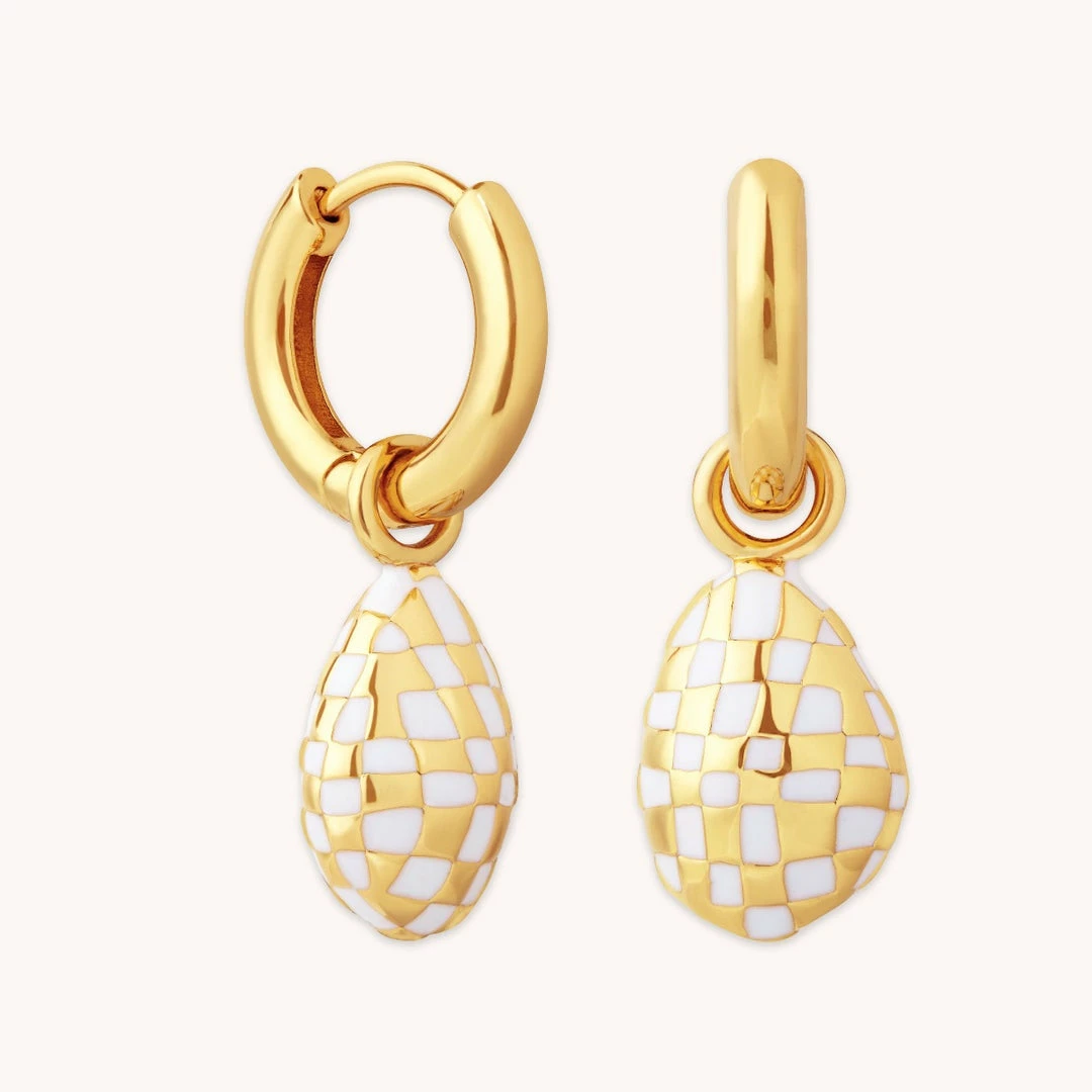 Astrid & Miyu Checkerboard Pendant Hoops In Gold 3 Astrid & Miyu Checkerboard Pendant Hoops In Gold