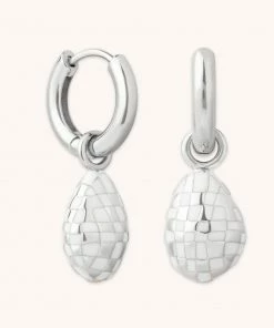 Astrid & Miyu Checkerboard Pendant Hoops In Silver New In