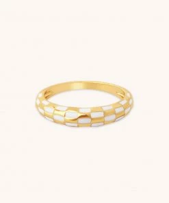 Astrid & Miyu Checkerboard Dome Ring In Gold New In