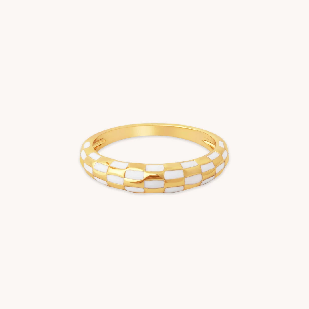 Astrid & Miyu Checkerboard Dome Ring In Gold New In 3 Astrid & Miyu Checkerboard Dome Ring In Gold New In
