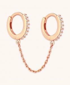 Astrid & Miyu Chain Link Huggies In Rose Gold New In