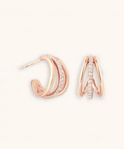 Astrid & Miyu Illusion Crystal Triple Hoops In Rose Gold New In