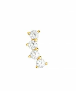 Astridandmiyu Curved Crystal Barbell In Gold Earrings