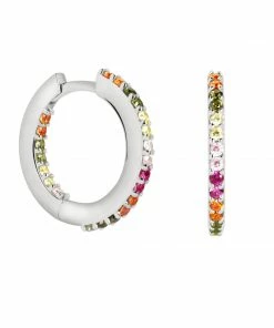 Astridandmiyu Iridescent Hoops In Silver Earrings
