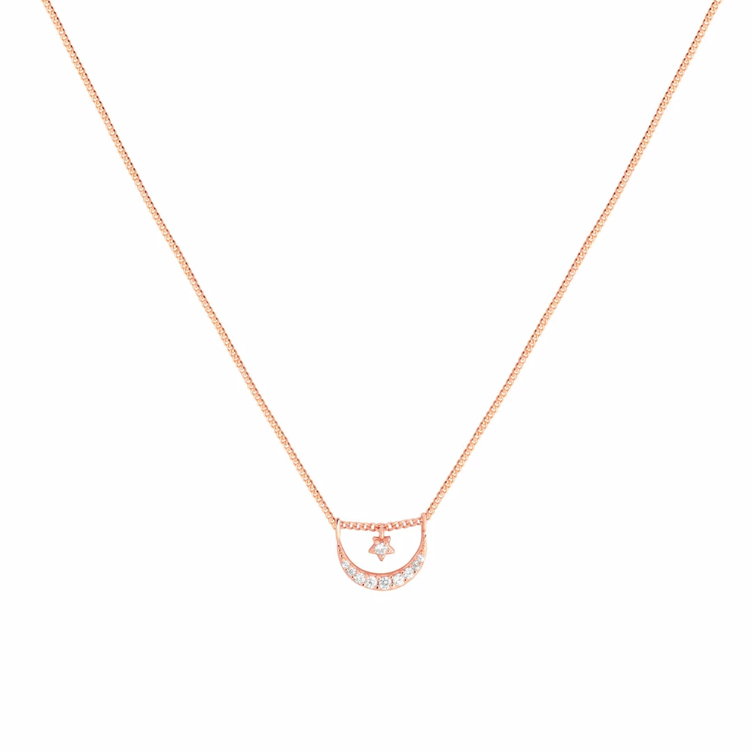 Astrid & Miyu Moon & Star Pendant Necklace In Rose Gold Sale 3 Astrid & Miyu Moon & Star Pendant Necklace In Rose Gold Sale