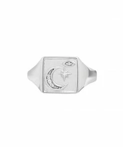 Astrid & Miyu Sale Celestial Signet Ring In Silver