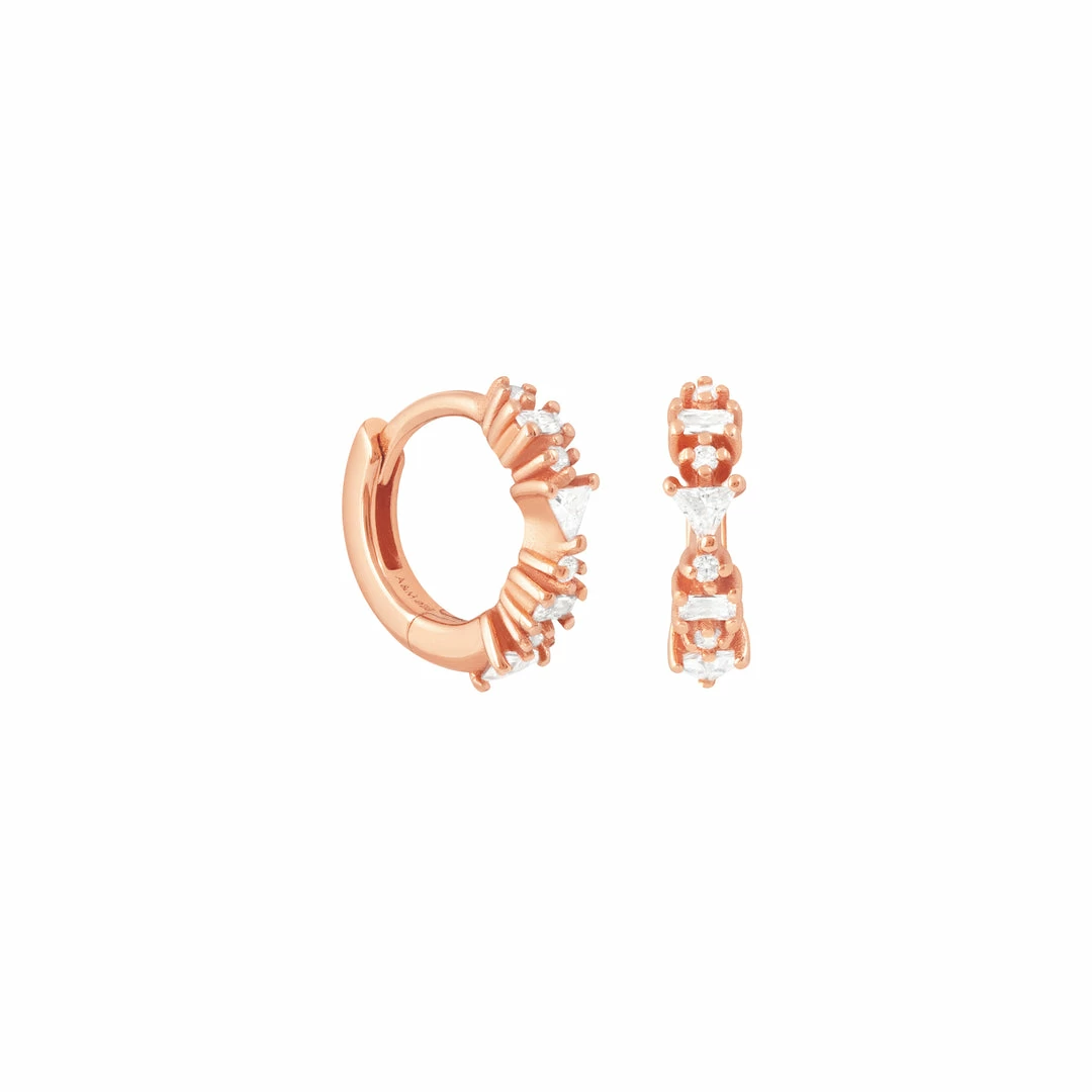 Astrid & Miyu Trilliant Crystal Huggies In Rose Gold 3 Astrid & Miyu Trilliant Crystal Huggies In Rose Gold