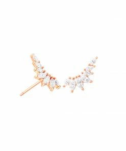 Astrid & Miyu Glimmer Navette Stud Earrings In Rose Gold