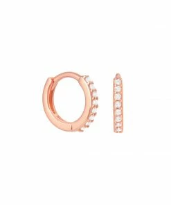 Astridandmiyu April Birthstone Huggies In Rose Gold With Clear CZ Birthstone Earrings