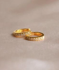 Astridandmiyu Best Sellers Crystal Jewelled Huggies In Gold