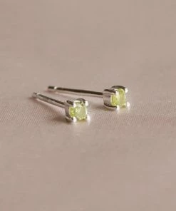 Astrid & Miyu August Birthstone Stud Earrings In Silver With Peridot CZ Birthstone Earrings