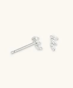 Astridandmiyu Baguette Crystal Stud Earrings In Silver