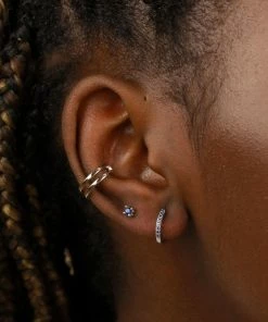 Astrid & Miyu December Birthstone Huggies In Silver With Tanzanite CZ