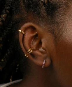 Astrid & Miyu February Birthstone Huggies In Gold With Amethyst CZ