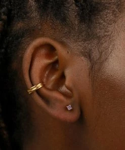 Astrid & Miyu February Birthstone Stud Earrings In Gold With Amethyst CZ